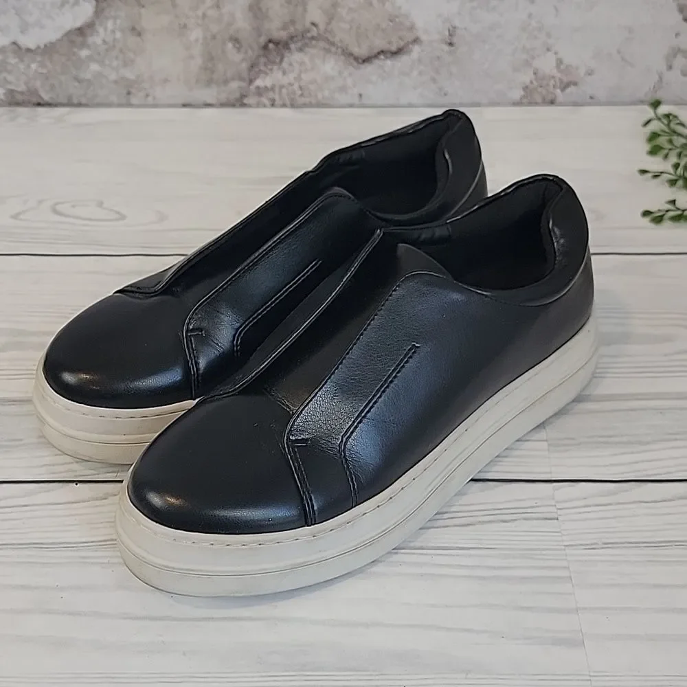 J/SLIDES NYC  Slip-On Platform Sneakers Black Faux Leather Womens Size 8M
